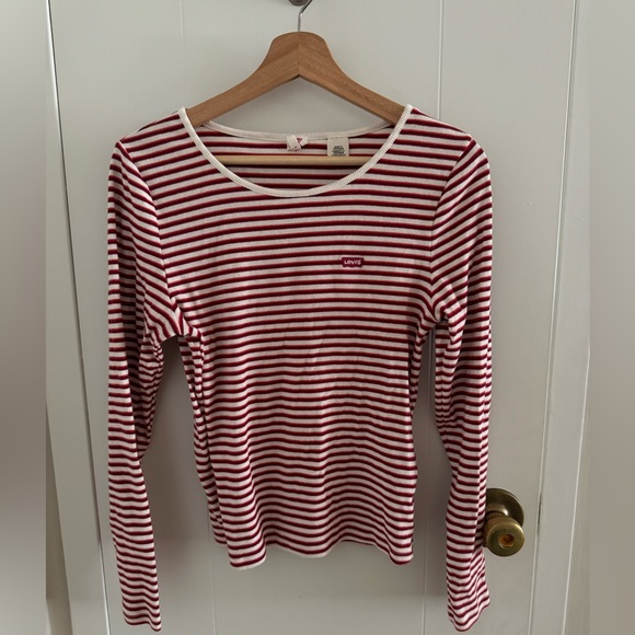 levi’s | maroon and pink striped long sleeve tee - Picture 2 of 8